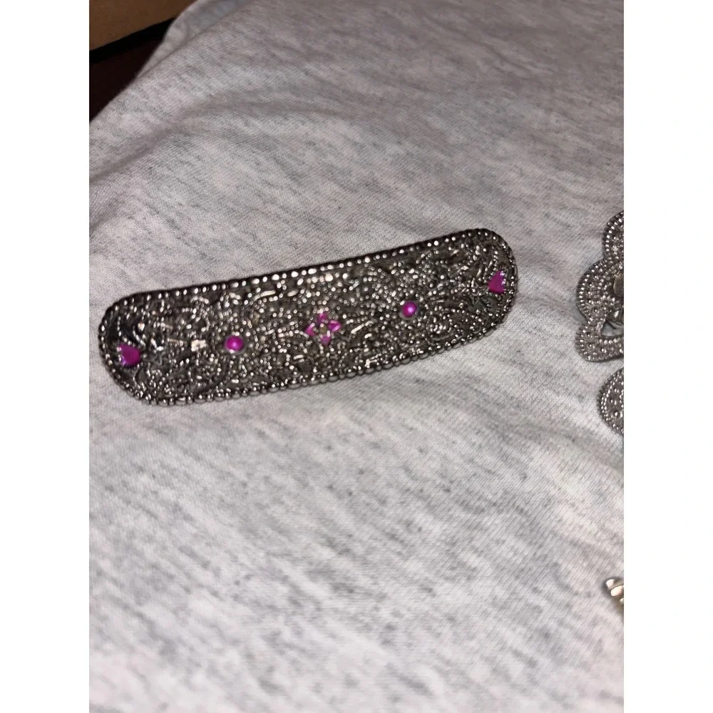 Vintage Silver Tone Butterfly & Pink Stone Barrette Hair Accessory Bundle 3pc